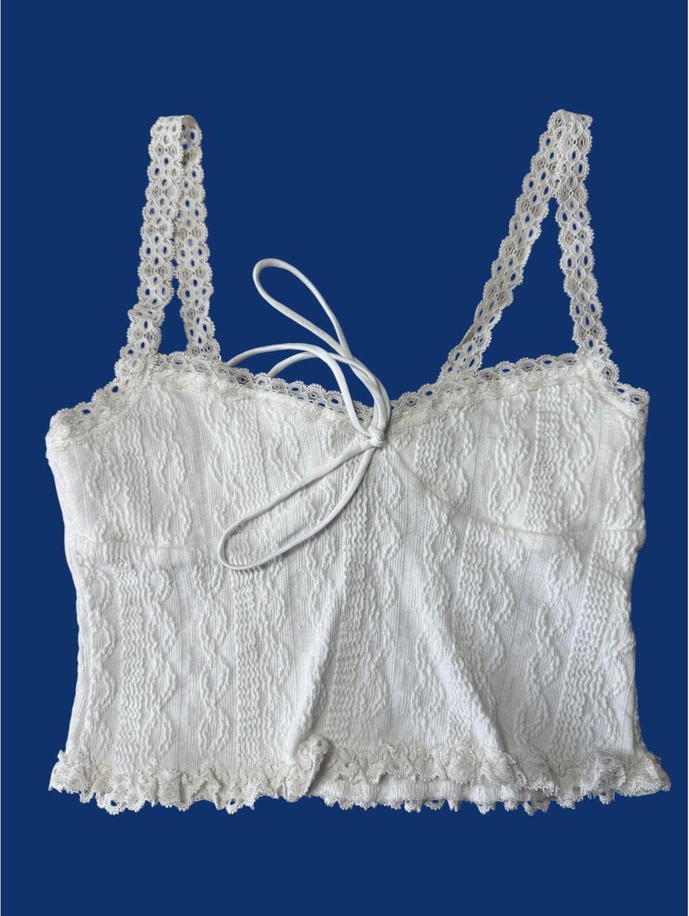 Edikted White Lace Crop Top with Adjustable Straps XS